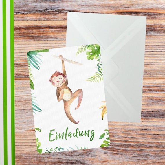 AmandaCreation Babyparty Einladungskarten Dschungeltiere - 12,7x17,8 Cm, 20 Stück Inkl. Weiße Umschläge