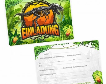 5 Einladungskarten Dinosaurier T-Rex inkl. 5 transparenten Briefumschlägen