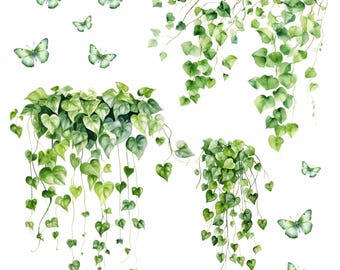 260 adesivi murali farfalle con viticci di edera in 6 diversi. Dimensioni Acquerello Acquerello Pianta Soggiorno Decorazione della parete