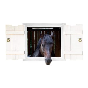 nikima - 126 wall tattoo horse black horse head window with shutters - country house children&#39;s room vintage mural wall decoration girl