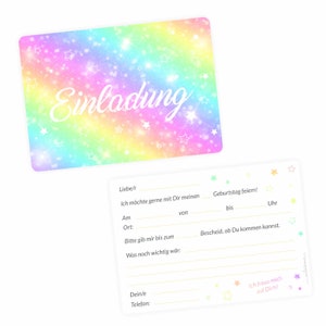 10 tarjetas de invitación con purpurina de colores arcoíris, incluye 10 sobres transparentes, invitación de cumpleaños para niños y niñas