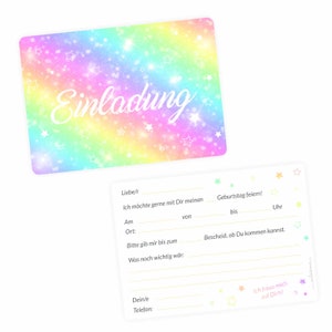 5 invitation cards rainbow colorful GLITZER incl. 5 transparent envelopes children's birthday invitation girl