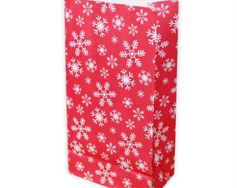 5 sacchetti di carta fiocchi di neve ROSSO/BIANCO| H 23 cm - 7,5x12 cm | Sacchetto regalo Calendario dell'Avvento di Natale fai da te