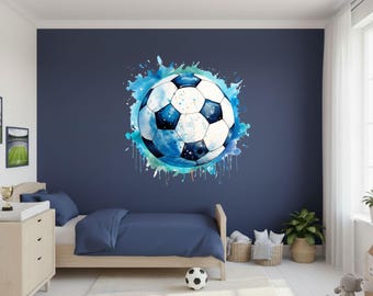 274 Wandtattoo Fußball blau schwarz | Aquarell Fussball Wandsticker | Sport Deko für Kinderzimmer Jugendzimmer | Made in Germany