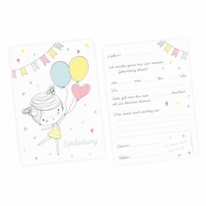 10 tarjetas de invitación para niñas globo rosa GLITTER que incluyen 10 sobres transparentes invitación de cumpleaños infantil