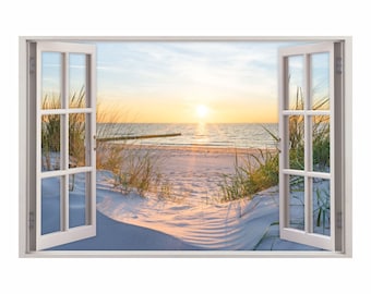 153 Wandtattoo Fenster - Ostseestrand Maritim - in 5 Größen - Sonnenuntergang Wandbild Wanddeko