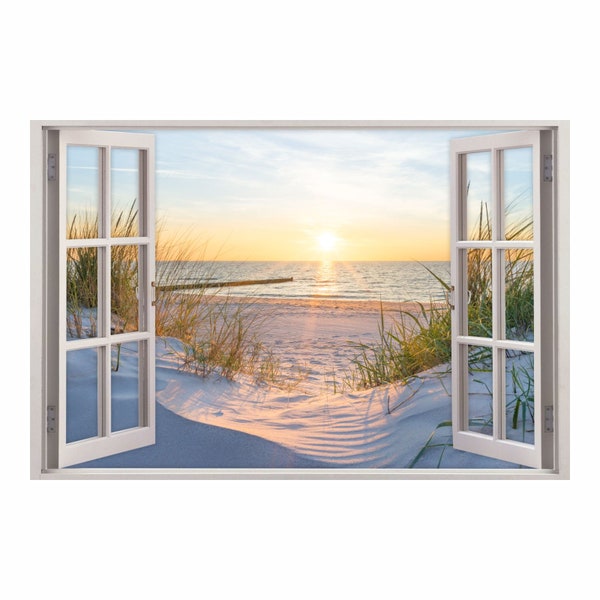 153 Wandtattoo Fenster - Ostseestrand Maritim - in 5 Größen - Sonnenuntergang Wandbild Wanddeko