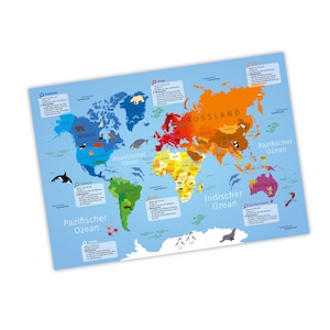 Kinder Lernposter Weltkarte A3/ A2/ A1  in 3 verschiedenen Größen Kontinente Amerika, Europa, Afrika, Plakat