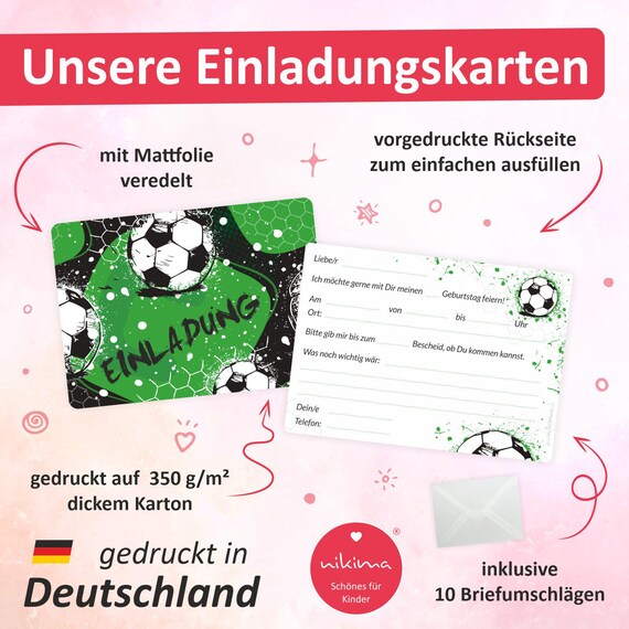 20x Fußball-Geburtstagseinladungen Mit Umschlägen – Doppelseitig, 10,2x15,2 Cm, Zum Selbstbeschriften