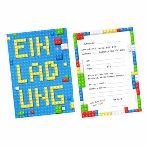10 uitnodigingskaarten bouwstenen stenen inclusief 10 transparante enveloppen kinderverjaardag meisje jongen blauwe uitnodiging