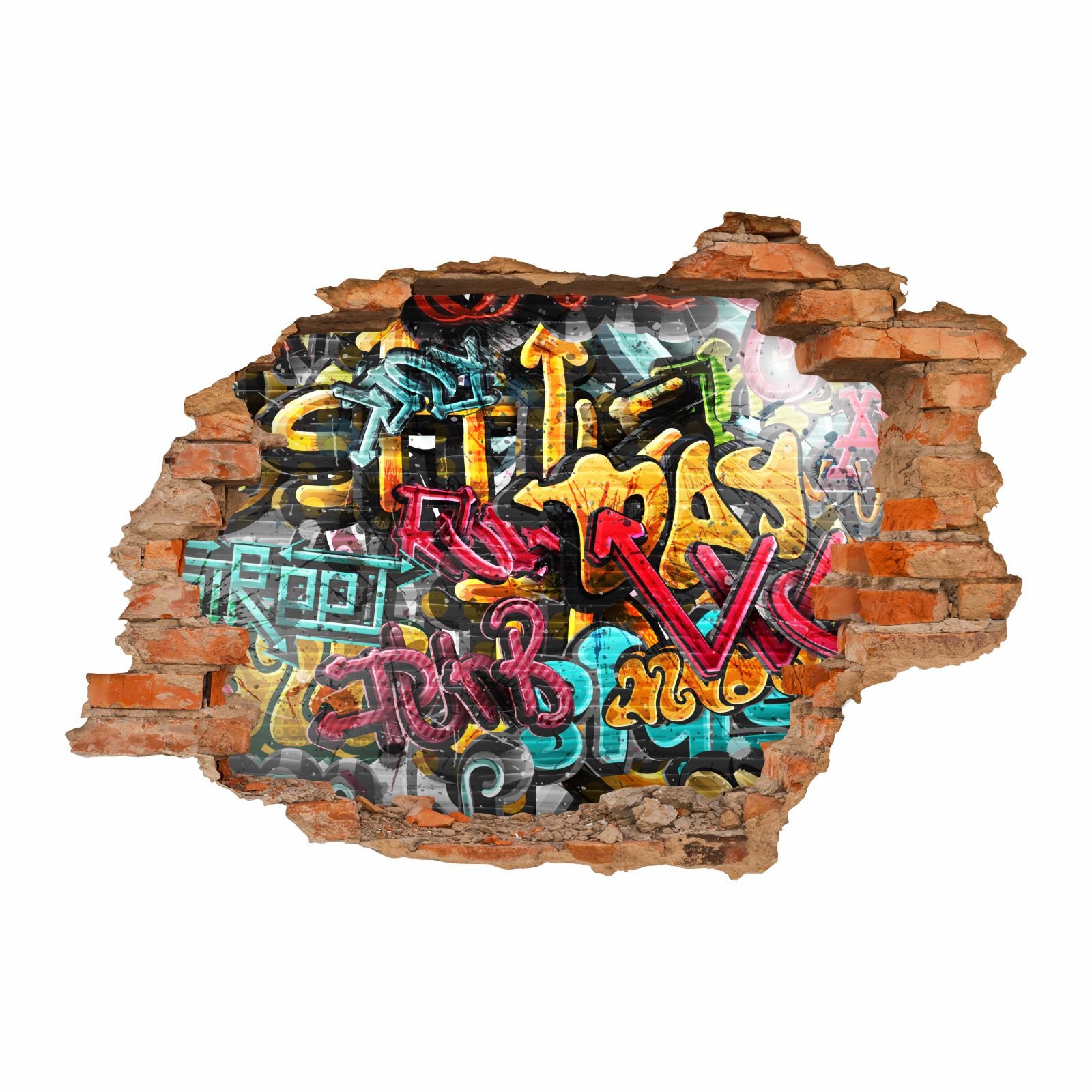 149 Wall Tattoo Graffiti Colorful Hole In The Wall In 6 Etsy