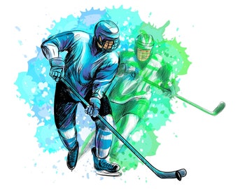 191 Wall decal ice hockey player green blue