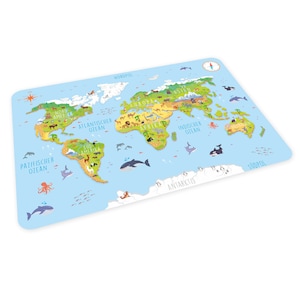 stabiles Vinyl Tischset Weltkarte 3D Kinder Platzset abwaschbar
