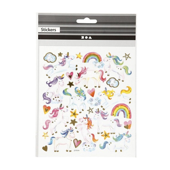 Regenbogen Deko Aufkleber Einhorn Sticker mit Goldeffekt Blatt 15 x 16,5 cm