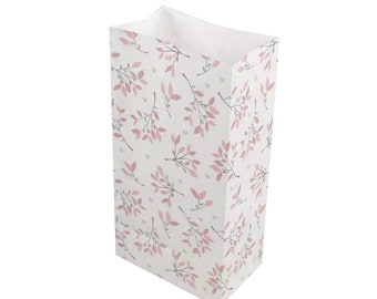 5 paper bags floral red/grey| H 23cm - 7.5x12cm | Gift bag wedding birthday party favor DIY