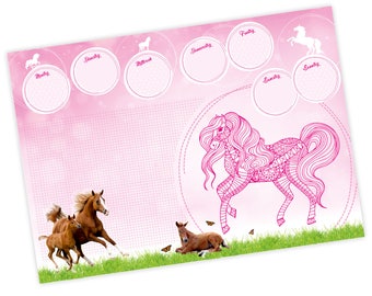 A2 Desk Pad Horses Mandala Pink Weekly Planner Nursery Pink Girl Riding