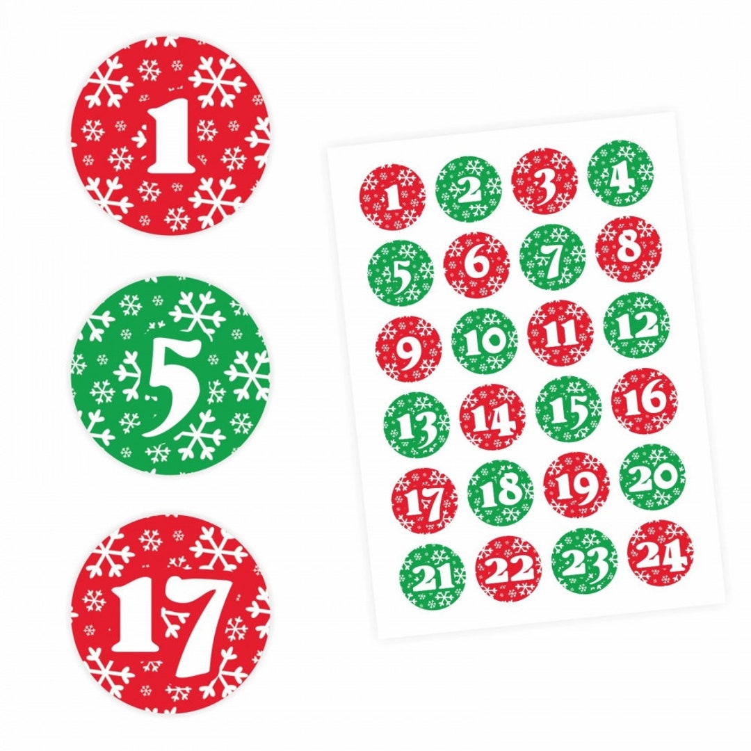 24 Advent Calendar Numbers Stickers RED/GREEN Snowflakes Etsy
