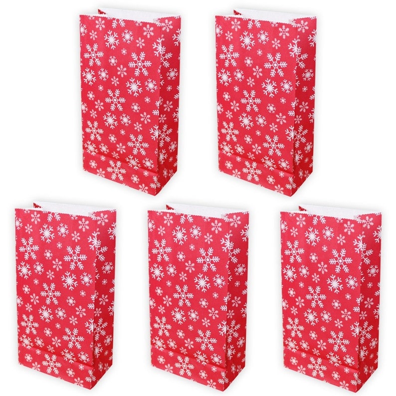 Gift Bag Christmas Advent Calendar DIY H 23 cm 5 Paper Bags Snowflakes REDWHITE 7.5 x 12 cm