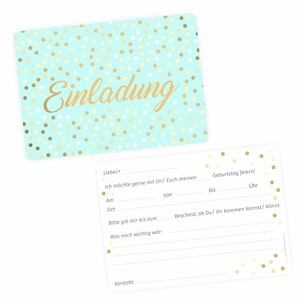 10 cartons d'invitation menthe laqué or comprenant 10 enveloppes blanches