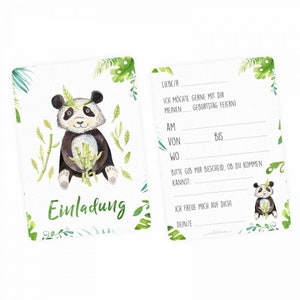 10 biglietti d'invito Panda Jungle Green con 10 buste trasparenti per compleanno di bambini, ragazze e ragazzi, inviti per festeggiamenti in acquerello