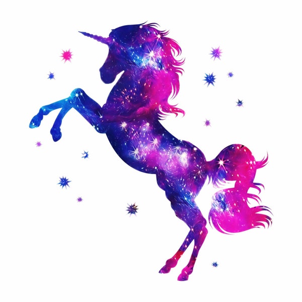 163 Wandtattoo Einhorn pink lila blau Sterne - in 6 Größen - Kinderzimmer Wanddeko Wandbild