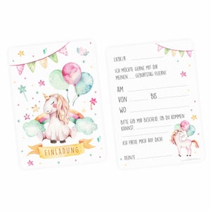 10 eenhoorn-uitnodigingskaarten met glitters, inclusief 10 transparante enveloppen voor jarige kinderfeestjes