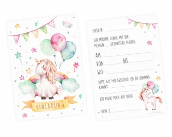 5 invitation cards unicorn with glitter incl. 5 transparent envelopes children's birthday girl