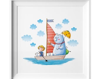 007 Kinderzimmer Bild Segelboot Poster 20 x 20 cm