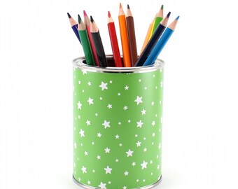 Stiftebecher Sterne grün/weiß inkl. 12 Dreikant Buntstiften| Kinder Stifteköcher Stiftehalter Schreibtisch Organizer Junge
