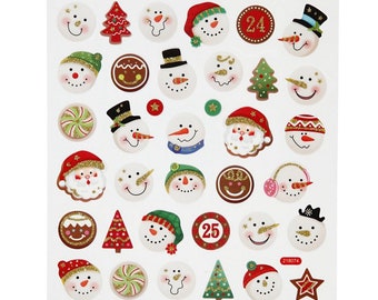Schneemann Sticker mit Glitzer - Blatt 15 x 16,5 cm - Deko Aufkleber Adventskalender DIY Weihnachten Geschenkaufkleber