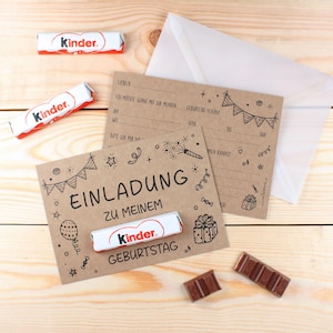 10 tarjetas de invitación para cumpleaños infantiles en papel kraft con 10 sobres