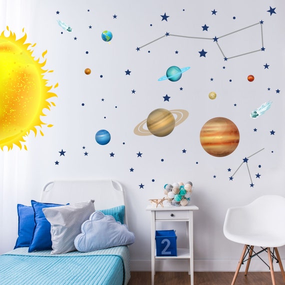 Nikima 133 Wandtattoo Sonnensystem Planeten in 6 Größen Wanddeko Wandbild  Sticker Aufkleber Erde Mars Mond Saturn Sternenhimmel