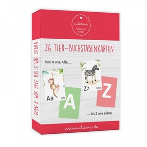 Conjunto de 26 cartas de aprendizagem de cartas de animais - estou aprendendo o alfabeto - cartas de jogo de aprendizagem ABC para pré-escola e escola