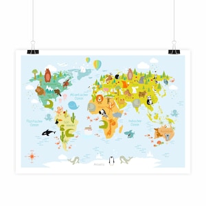 Affascinante mappa del mondo moderno per bambini in 3 dimensioni A1/A2/A3, poster decorativo per la cameretta dei bambini