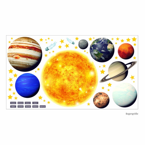 164 Wandtattoo Sonnensystem Planeten - in 6 Größen - Kinderzimmer Wanddeko Wandbild