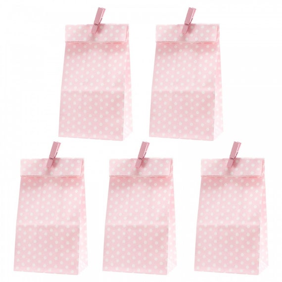 5 bolsas de papel lunares rosas con 5 clips decorativos Al. 18 cm 6x9 cm  Bolsas de regalo fiesta de cumpleaños infantil regalo DIY -  España