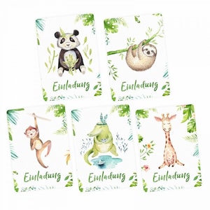 10 Einladungskarten Set - Krokodil, Panda, Faultier, Giraffe, Affe inkl. 10 Briefumschlägen Kinder Geburtstag Mädchen Junge Einladung