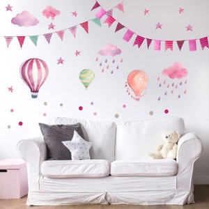 015 Wall decal garland pennant chain balloon cloud rain stars pink berry purple nikima in 6 different versions. sizes image 2
