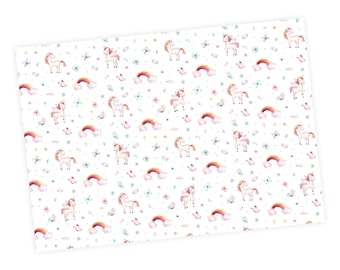 5 sheets of wrapping paper unicorn pastel watercolor - 1.60 €/sqm - 84.1 x 59.4 cm rainbow