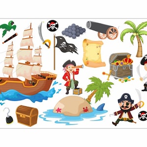 063 Wandtattoo Pirat Kapitän Schiff Insel Schatz Skull Insel Schatztruhe Kompass *nikima* in 6 vers. Größen
