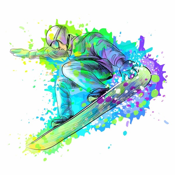190 Wandtattoo Snowboarder 2 grün blau