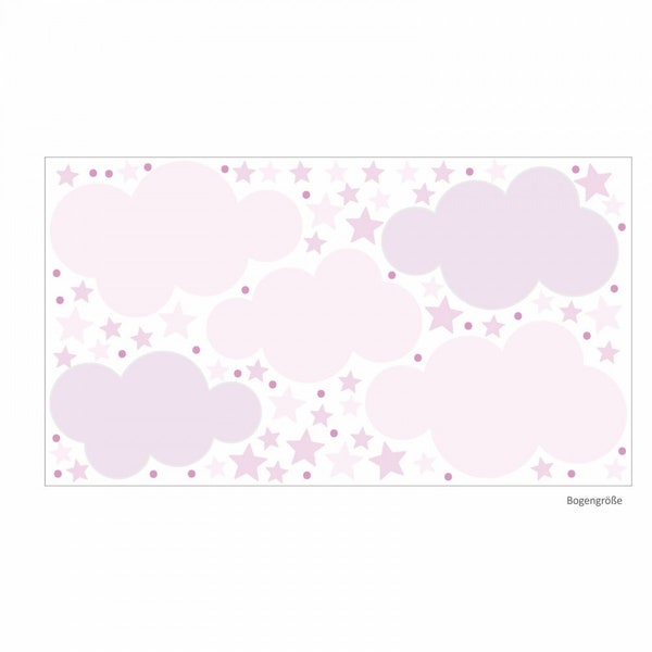 139 wall sticker clouds, stars and dots set pink - 87 pieces: size - 1000 x 560 mm