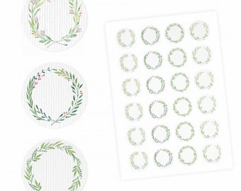 24 universal labels - flower tendril green - around 4 cm Ø - household labels stickers