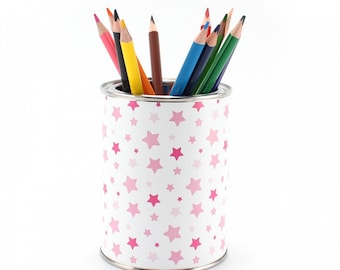 Stiftebecher Sterne rosa/pink inkl. 12 Dreikant Buntstiften| Kinder Stifteköcher Stiftehalter Schreibtisch Organizer Mädchen