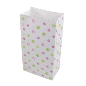 5 sacchetti di carta pois rosa verde| H 23 cm - 7,5x12 cm | Borsa regalo matrimonio festa di compleanno bomboniera fai da te