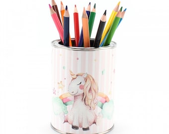 Stiftebecher Einhorn inkl. 12 Dreikant Buntstiften| Kinder Stifteköcher Stiftehalter Schreibtisch Organizer Mädchen