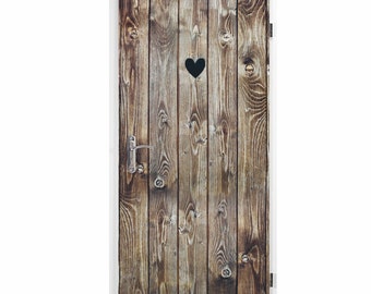 Self-adhesive door picture - wooden door heart 0.9 x 2 m (16.66 Euro/m2) - door wallpaper door poster adhesive film decorative film
