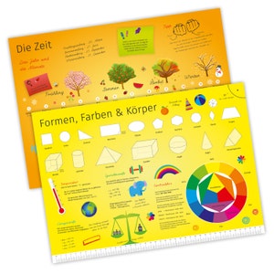 Tischset mit Lerneffekt für Kinder - Die Zeit & Formen Farben Körper Jahreszeiten Uhrzeit