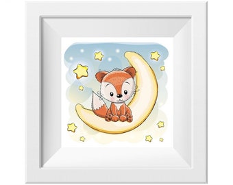 023 Kinderzimmer Bild Fuchs Mond Poster 20 x 20 cm