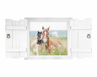 132 wall decal horses in the window with shutters - in 6 sizes - children's room girl decoration mural wall decoration
